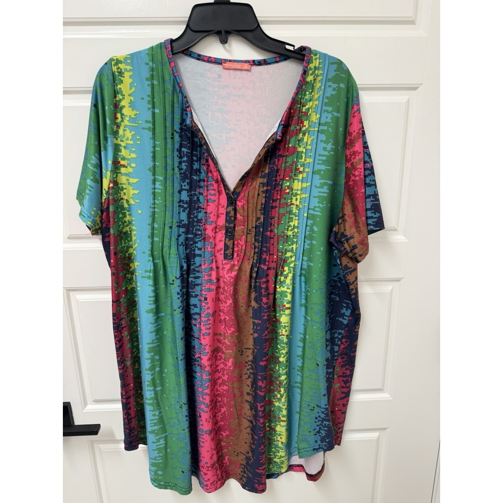 Simply Aster by Firmiana Tunic Top 4X Liquid Knit Colorful Pleated Artsy A12